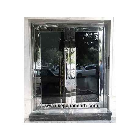 درب پارکینگ استیل ورودی حیاط شیشه دار