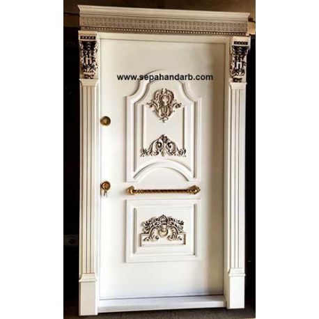 درب ضد سرقت پتینه کاری شده سفید طلایی سپاهان درب